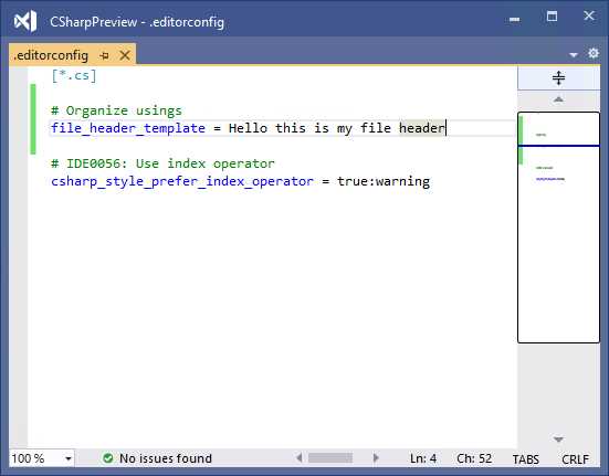 Modifying the .editorconfig file