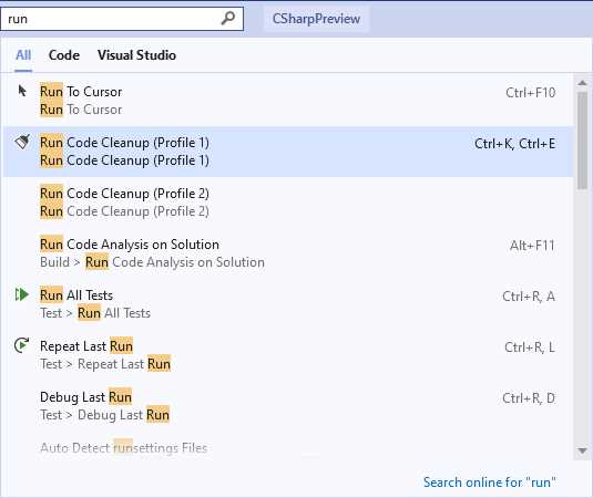 Search commands to run