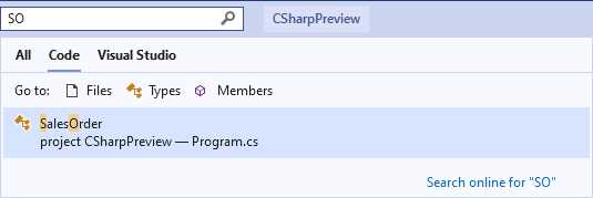 Searching code via camel case