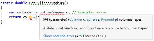 The compiler error on a static local function
