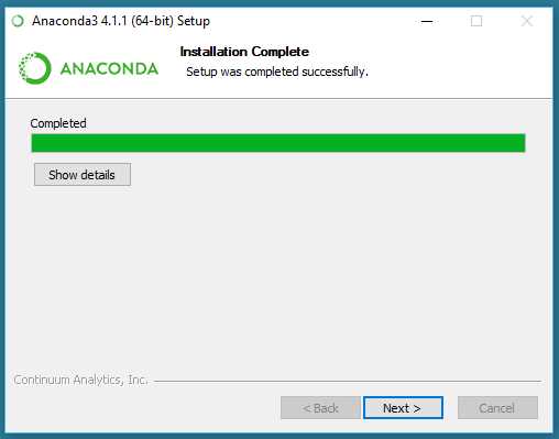 Successful Anaconda Installation Window