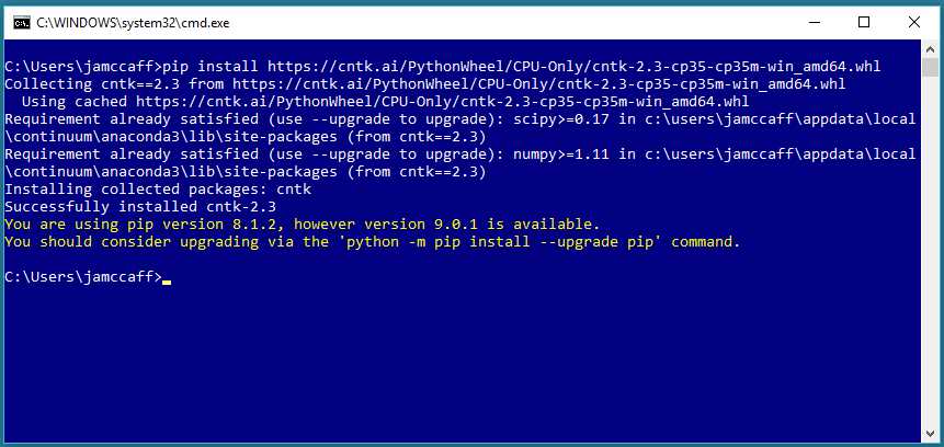 Using pip to Install the CNTK Package