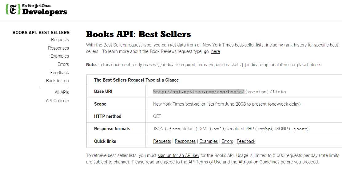 The New York Times Books API baseUrl for Best Sellers