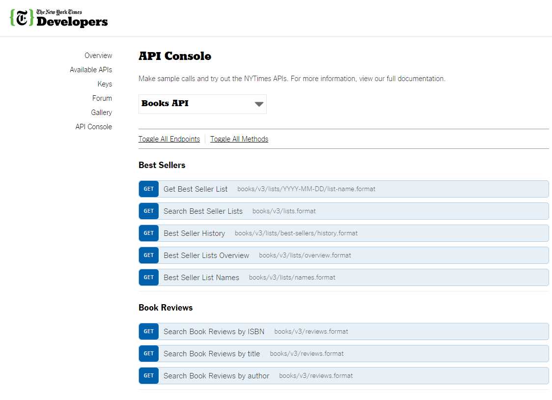 The New York Times Books API Console
