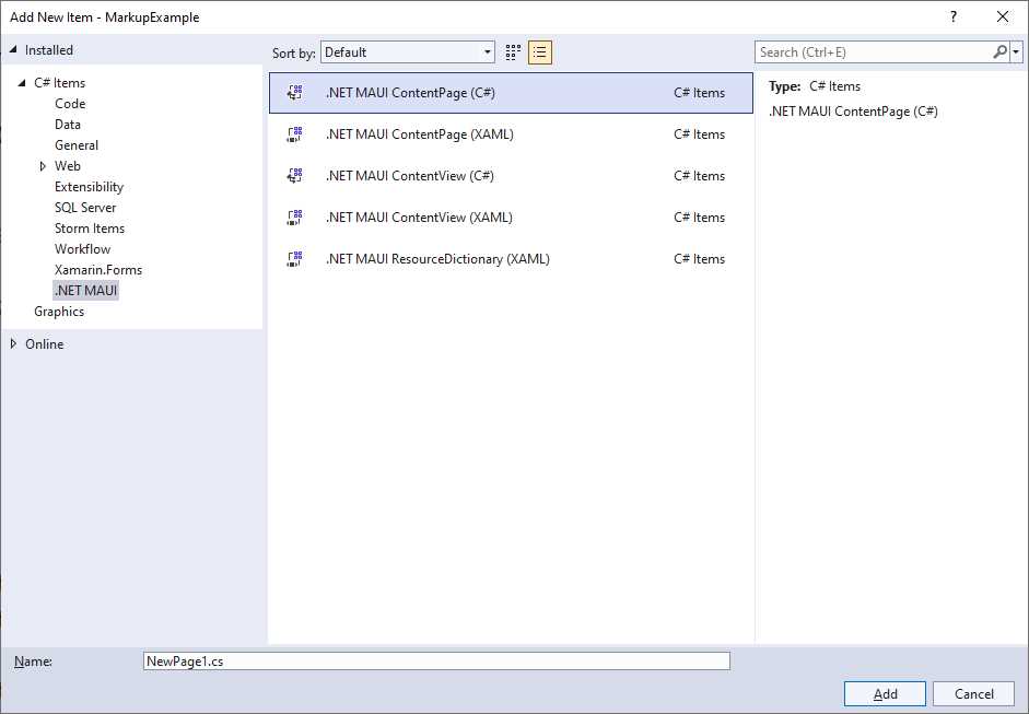 Adding a C# ContentPage
