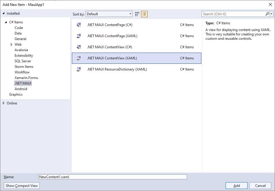 Adding a ContentView