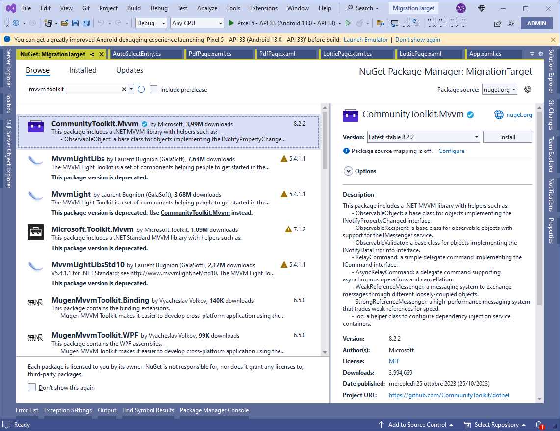 Installing the CommunityToolkit.Mvvm library