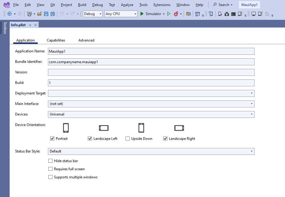 The Info.plist editor