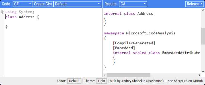 SharpLab Compiled Code for Class Address