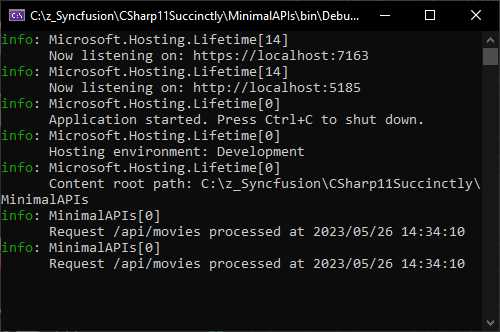 The Console Log Displaying the Log Information