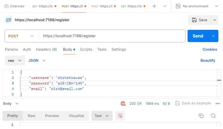 Calling the Register Endpoint