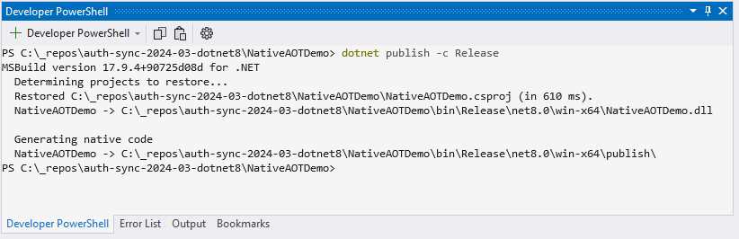 Running dotnet publish