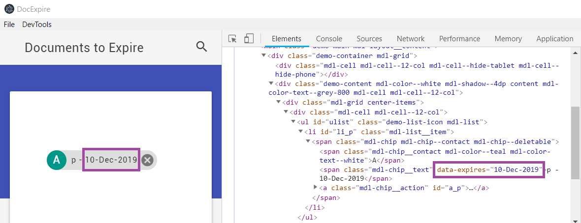 Inspecting the data-expires Attribute using Chrome Dev Tools