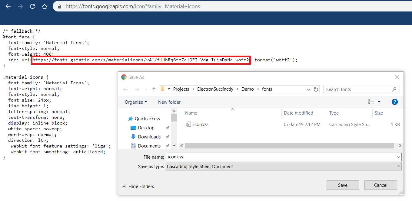Saving the Google Fonts Icon File Locally