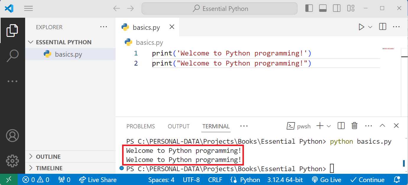 VS Code (Terminal Open with Messages)