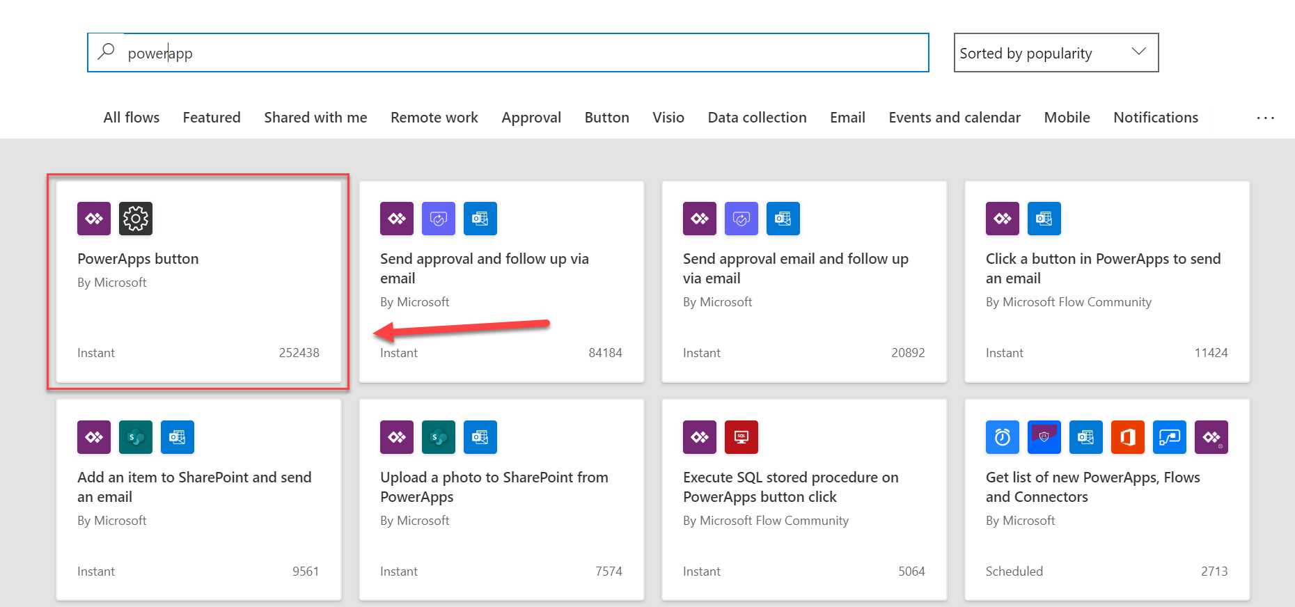 Create a new flow using the PowerApps button