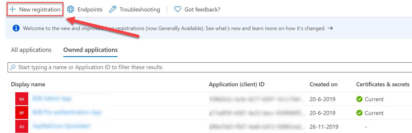 Create a new registration