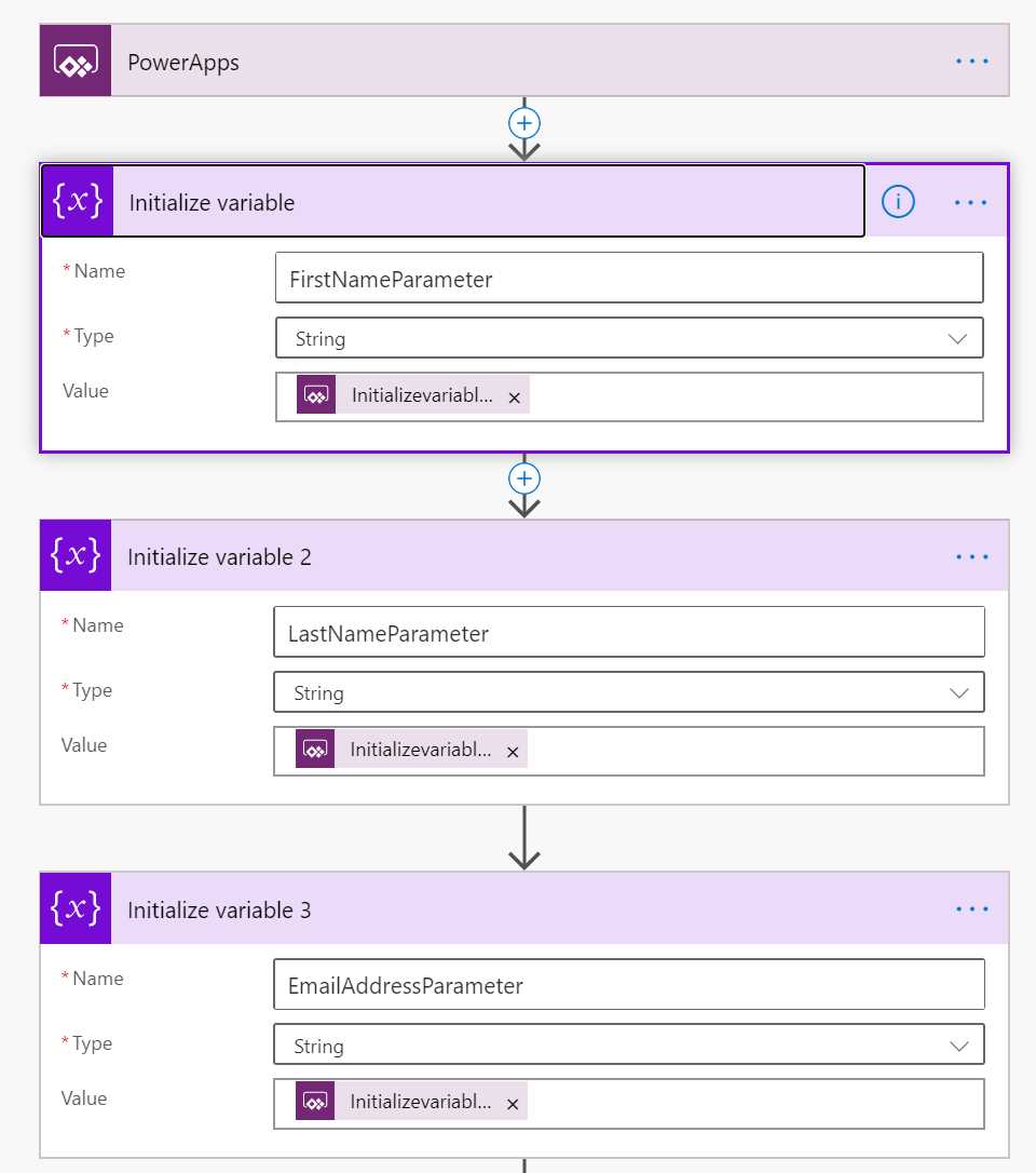 Create three PowerApp variables