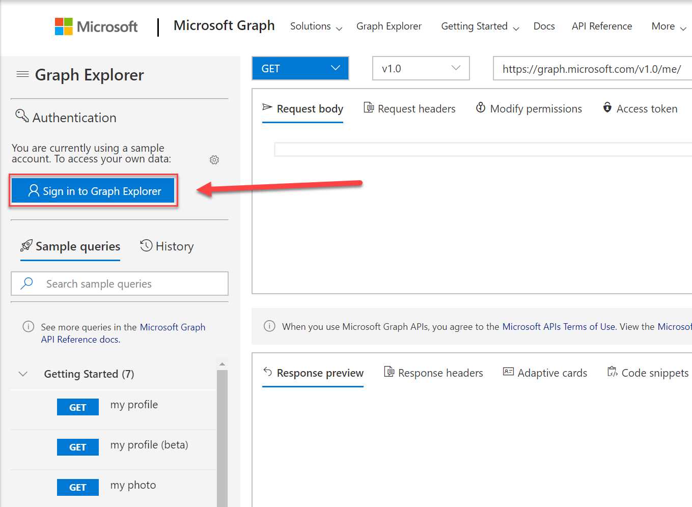 Graph Explorer login