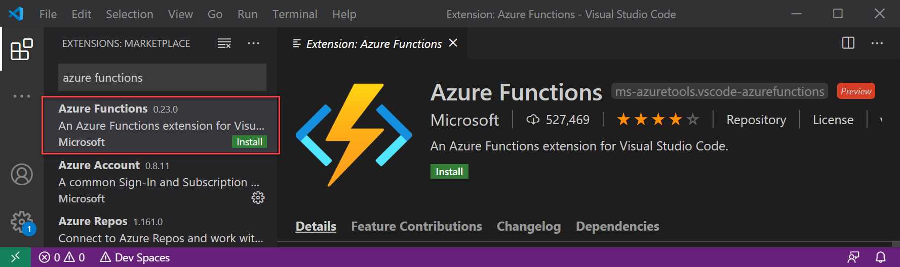 Install the Azure Functions extensions