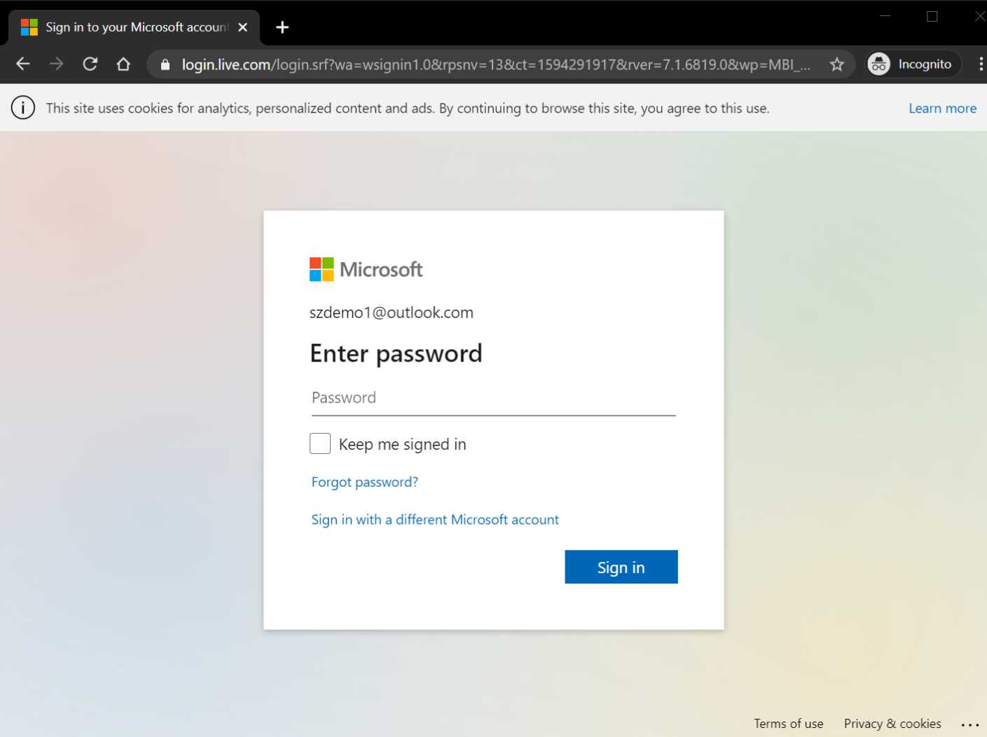 Microsoft login page