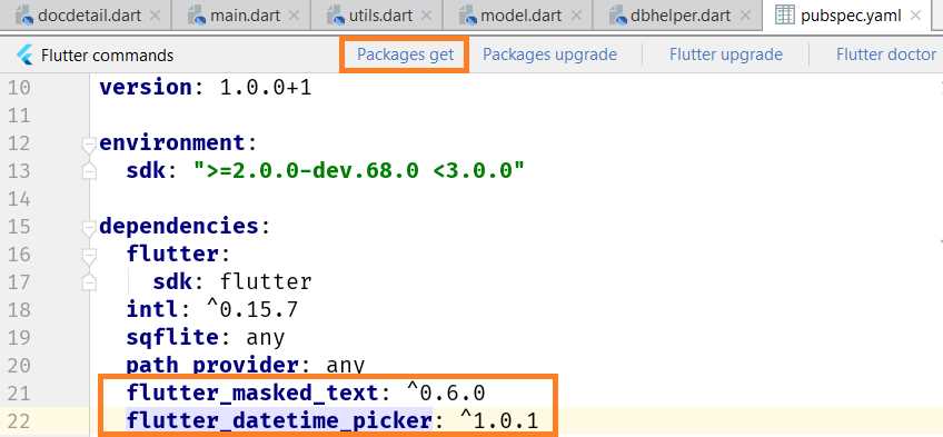 Adding the packages—Pubspec.yaml