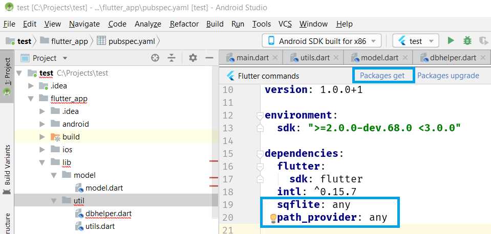 Adding the sqflite and path_provider packages