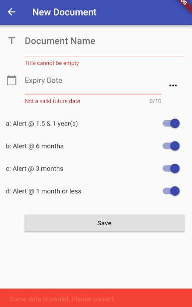 App screen to enter a new document