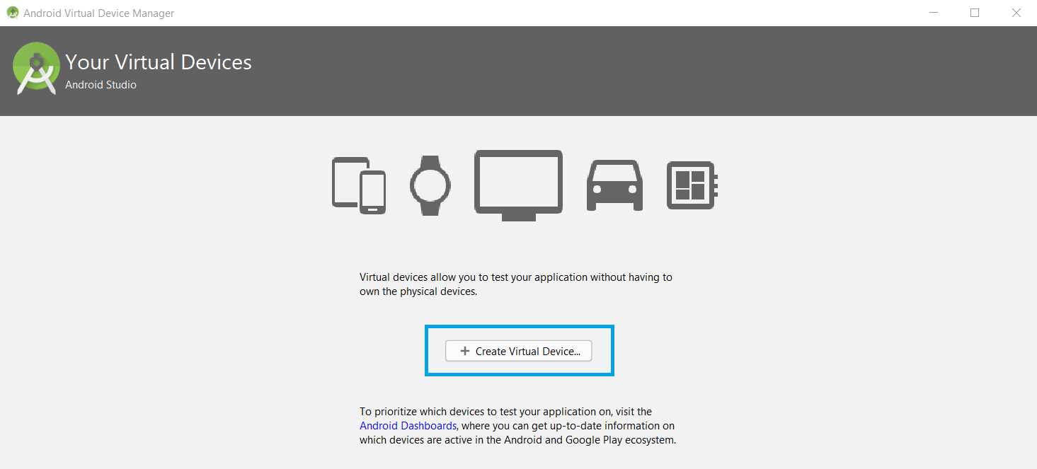 Creating a virtual device (step 1)