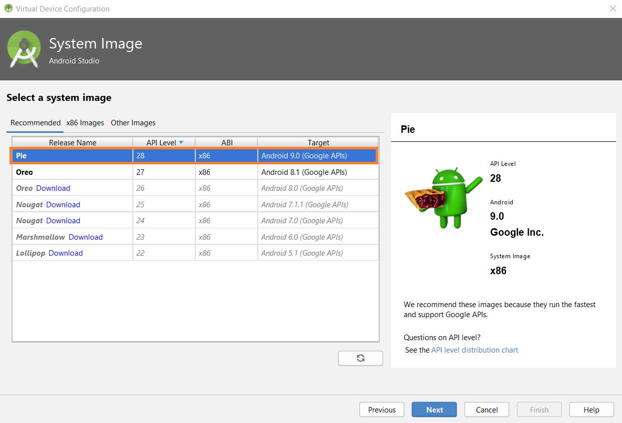 Creating a virtual device (step 3)