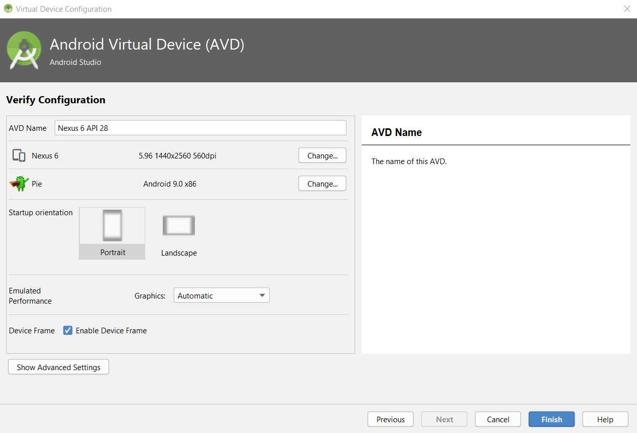 Creating a virtual device (step 4)