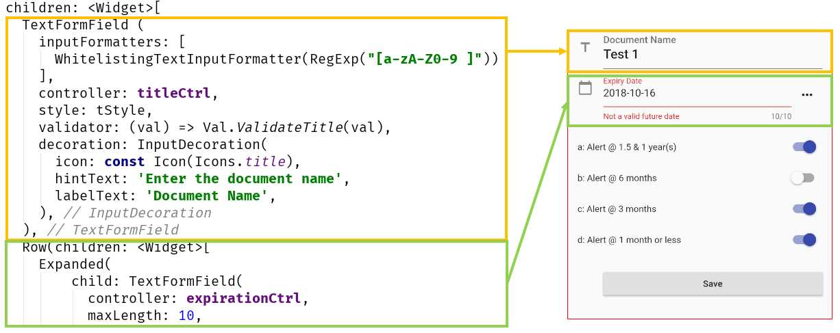 The first two data-entry widgets—Document Details screen