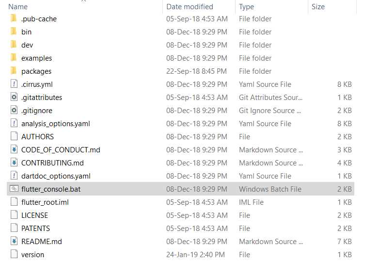 The Flutter SDK files