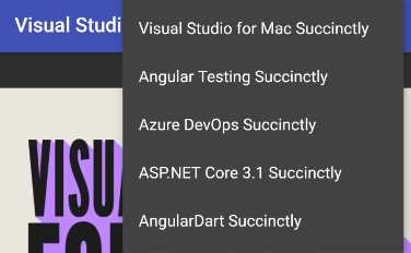 Succinctly Books App with a PopupMenuButton (Open)