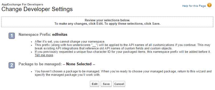 Change Developer Settings (Review Selections)