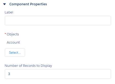 Components Properties (Recent Items Component)
