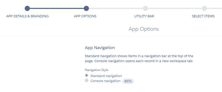 Lightning Experience App Wizard (APP OPTIONS)