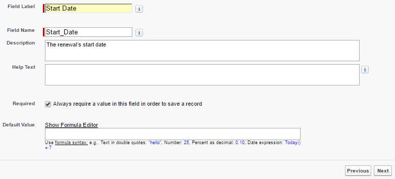 Start Date Field Details