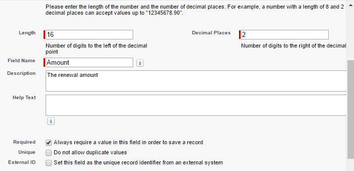 The Amount Field Details