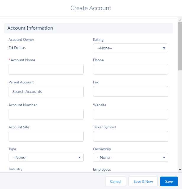 The Create Account Form