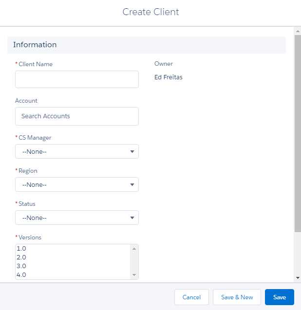 The Create Client Form