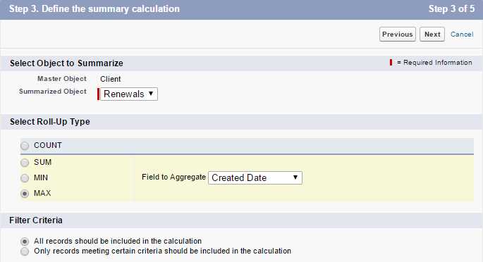 The Define Summary Calculation Screen