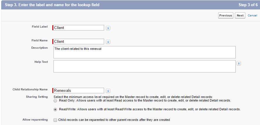 The Lookup Relationship Details