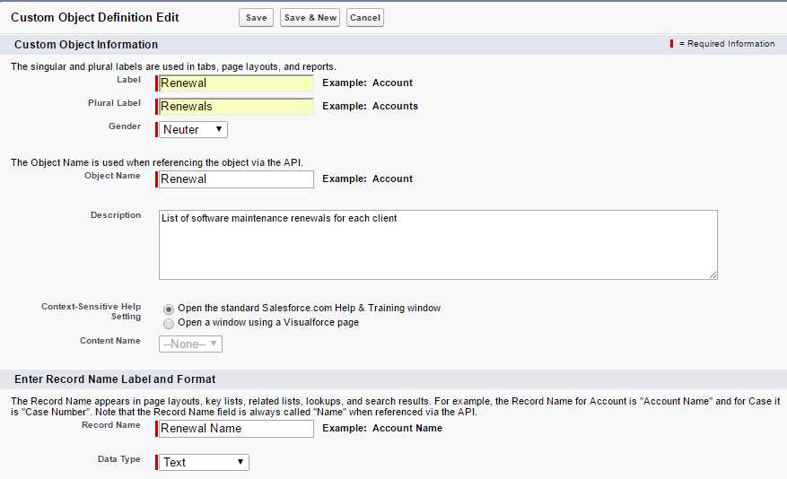 The Renewal Object (Basic Details)