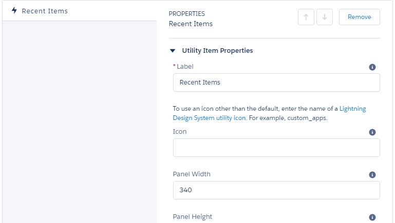 Utility Item Properties (Recent Items Component)