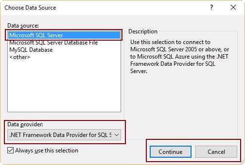 Choose Data Source Dialog Box