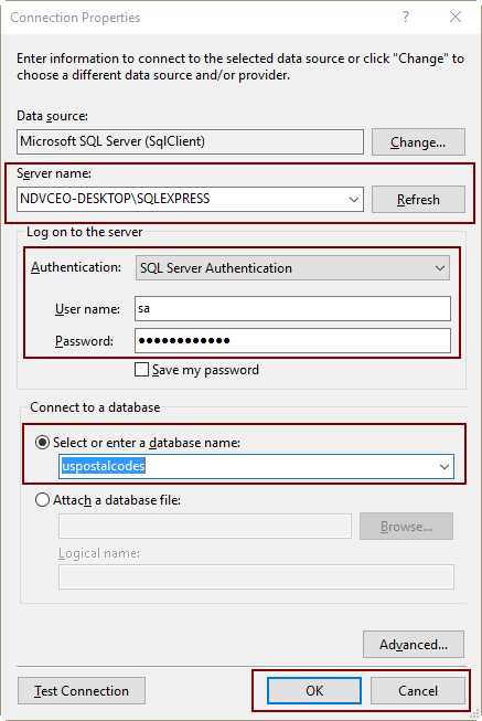 Connection Properties Dialog Box