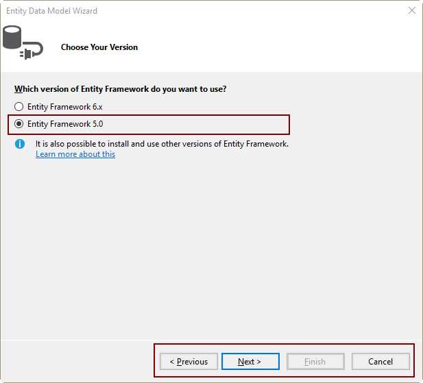 Selecting Entity Framework Version
