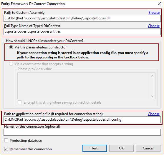 The Entity Framework DbContext Connection Dialog, after Typed DataContext Is Selected