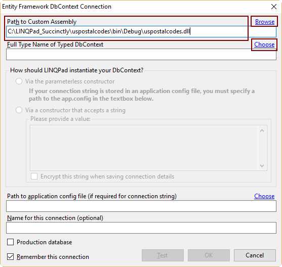 The Entity Framework DbContext Connection Dialog Box